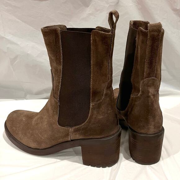 Emanuele Crasto Chelsea Boots Size 39 NWOT Italy Brown Suede Leather Stack Heel - Picture 11 of 11